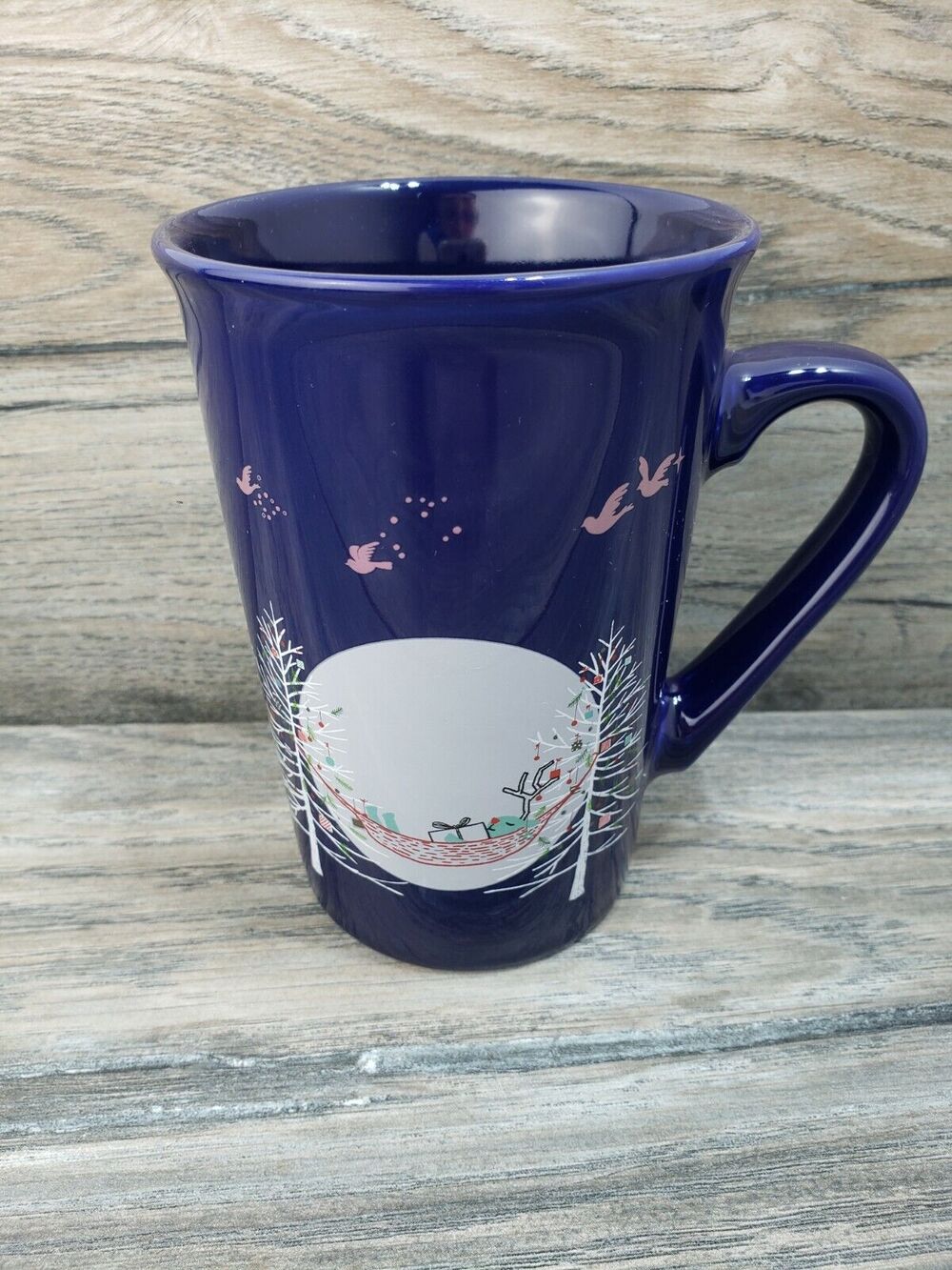 Starbucks 2019 Cobalt Blue Holiday Coffee Mug Silver Trees Moon 10 Oz